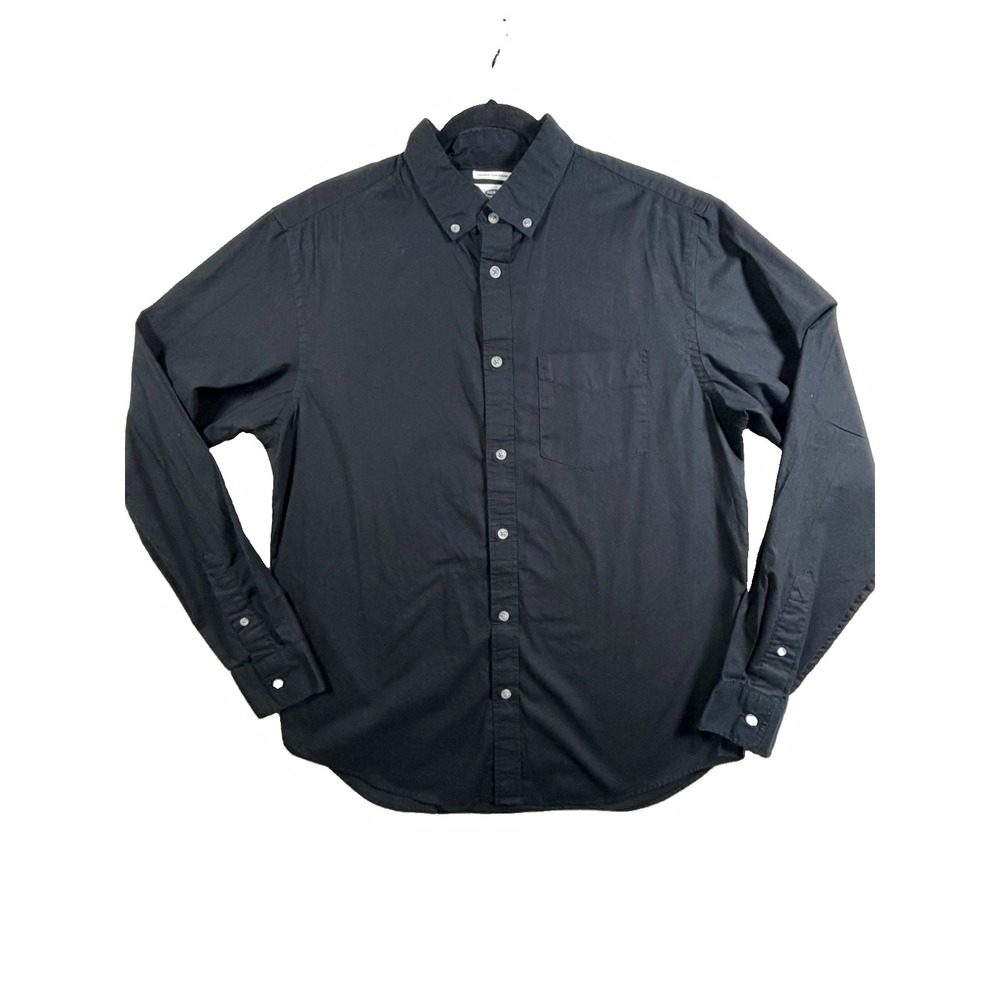 Old Navy Men Medium Black Button Down Shirt Long Sleeve 100% Cotton Regular Fit